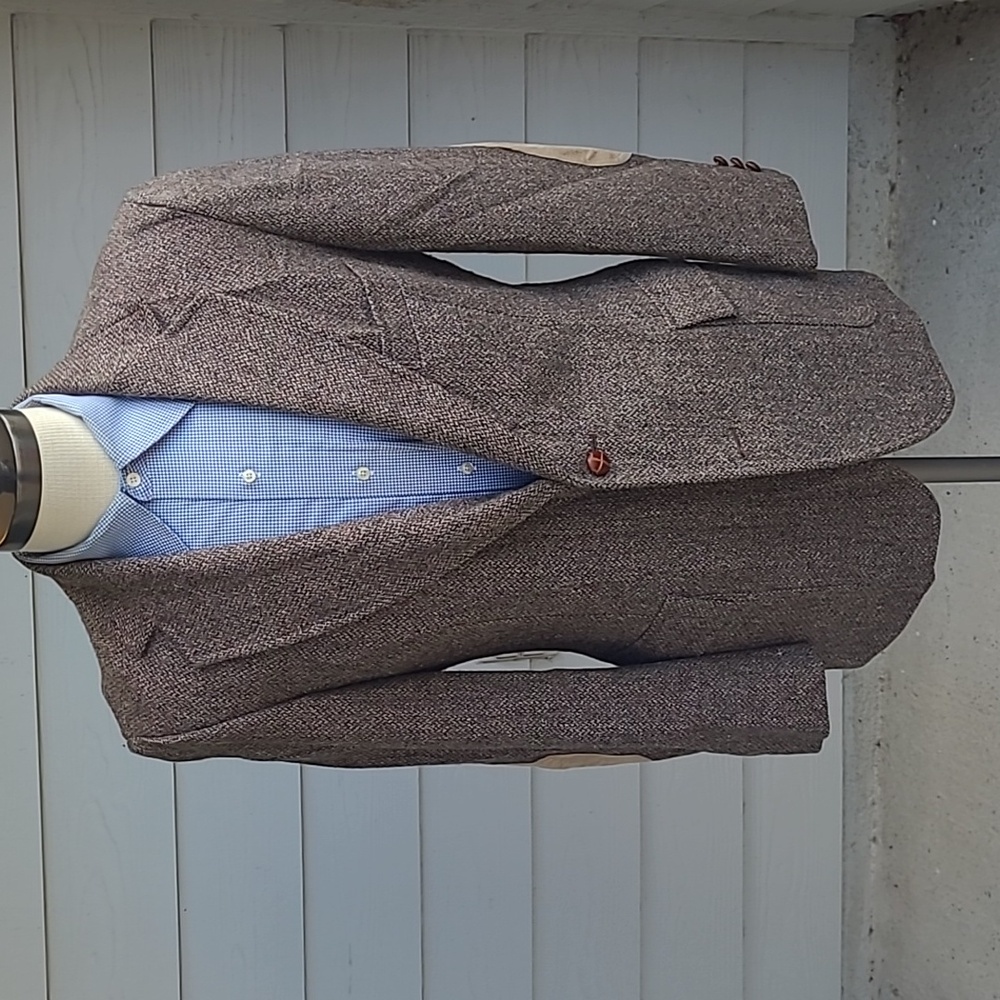 PENDLETON Light Brown‎ Grey Weave Tweed Wool Western Leather 42 R Sport Coat VTG